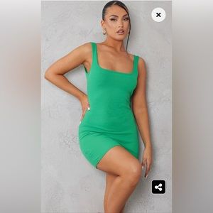 PrettyLittleThing low back green ribbed mini dress